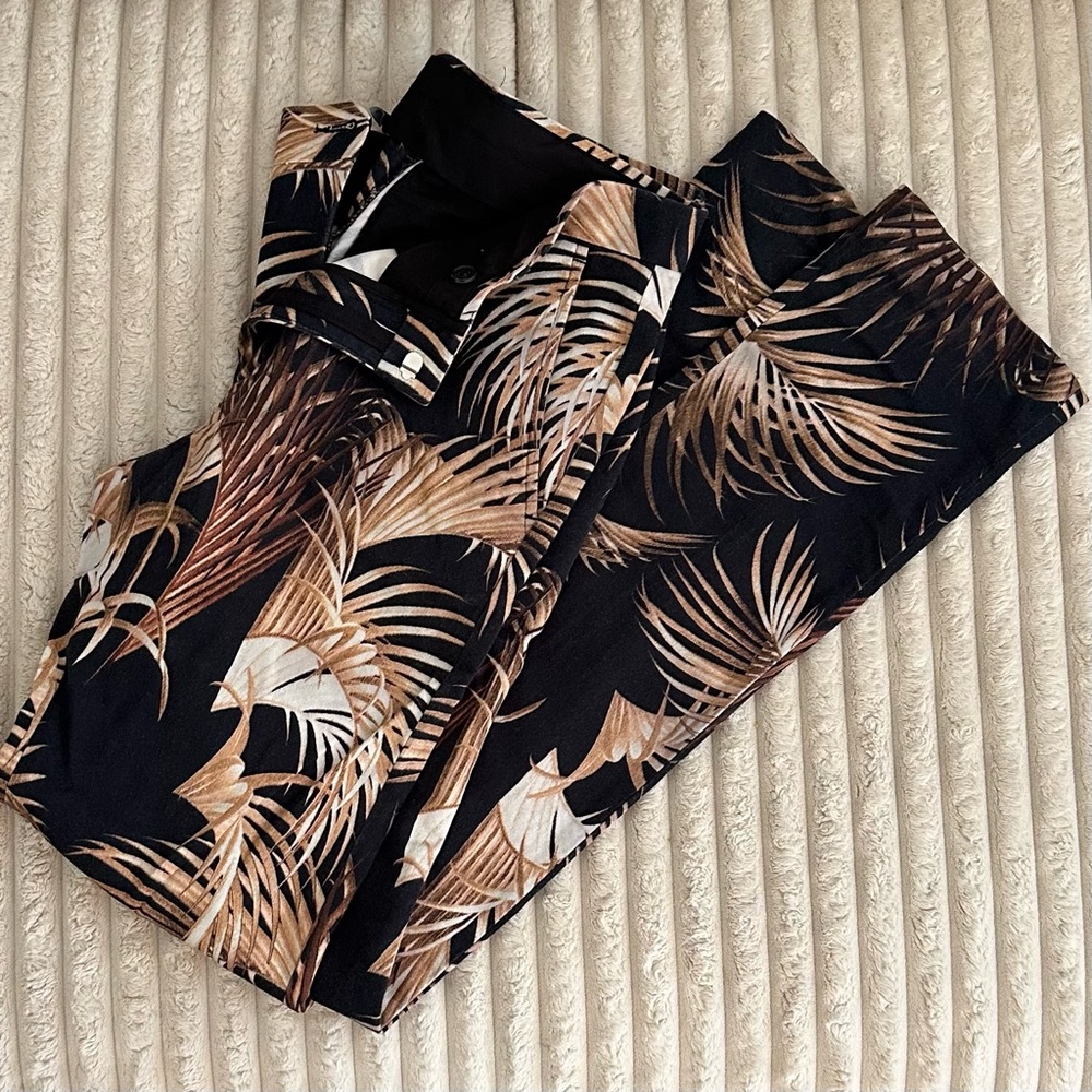 ✨ Tropical Black and Brown Palm Leaf Patterned Suit Pants